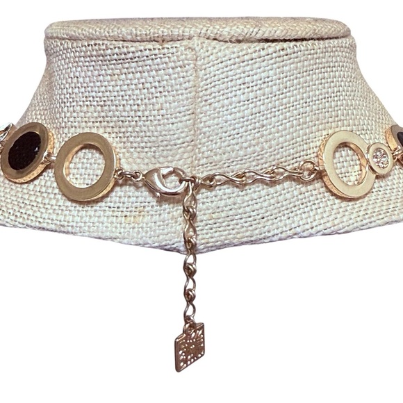 Anne Klein Gold Tone Circle Necklace Black Rhinestone Statement 16.5" - Picture 4 of 5